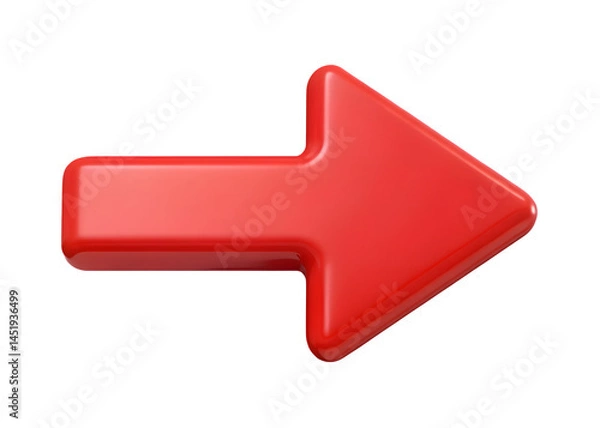 Fototapeta png red Arrow Direction Indicator: A vibrant, three-dimensional arrow, a symbol of guidance and progress, boldly points towards a forward direction isolated on a transparent background 