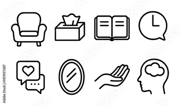 Fototapeta Home essentials outline icons set – simple, linear, everyday household symbols