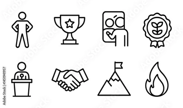 Fototapeta Leadership and achievement icon set – outline, linear, success symbols