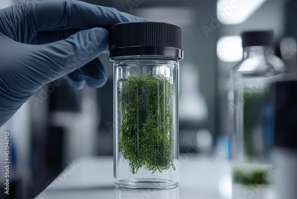 Fototapeta Scientists develop bioengineered algae for sustainable food solutions in a modern laboratory setting