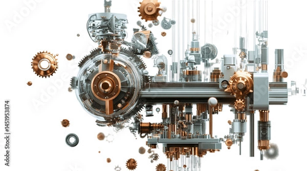 Fototapeta Floating low-impact manufacturing process optimizer, isolated, PNG format, transparent background. Varient 4