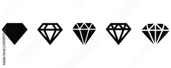 Fototapeta Diamond icon set. Different shapes of diamond cuts. A set of black diamond and gemstone icons isolated on a white background.
