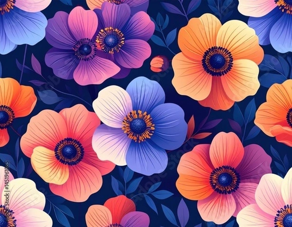 Obraz Vibrant Floral Anemone Pattern Background