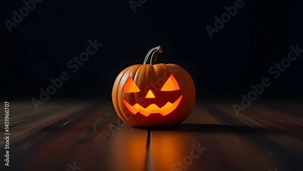 Obraz Spooky Halloween Jack O Lantern Pumpkin on Dark Wood
