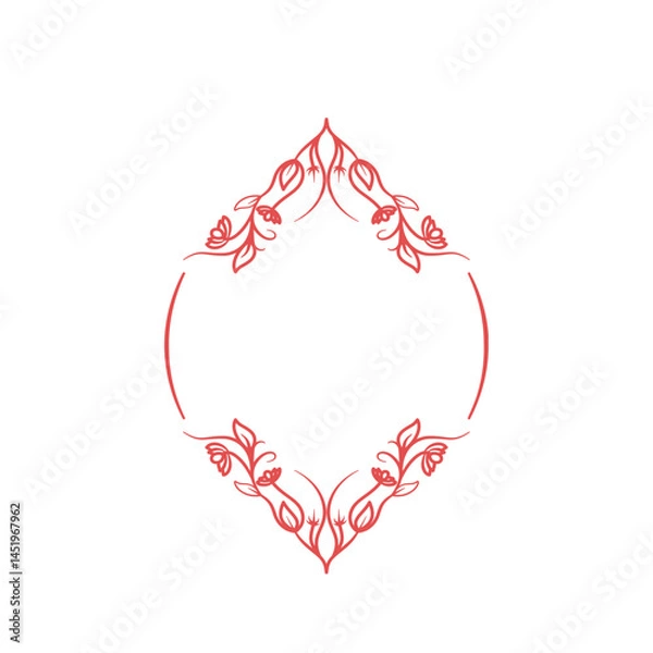 Obraz Antique Red Ornamental Frame. Floral Border for Stationery and Prin