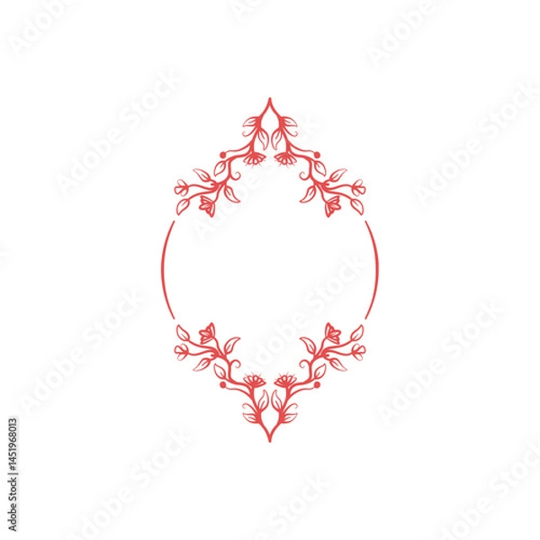Obraz Antique Red Ornamental Frame. Floral Border for Stationery and Prin