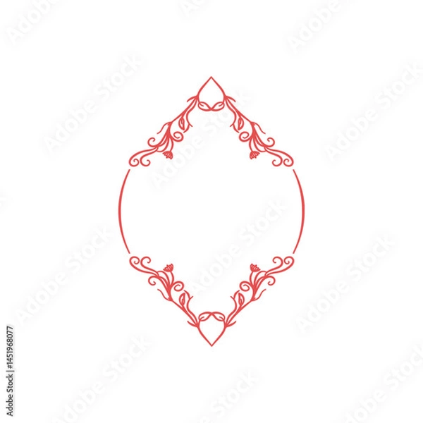 Obraz Antique Red Ornamental Frame. Floral Border for Stationery and Prin