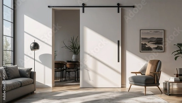 Fototapeta Photorealistic image of a minimalist sliding door