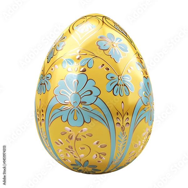 Obraz Decorative Easter Egg: Yellow and Blue Floral Design
