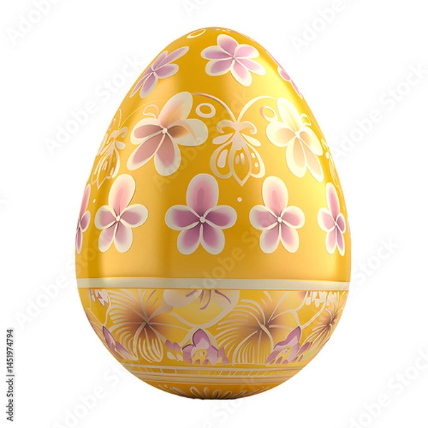 Obraz Elegant Yellow Easter Egg with Floral Design: High-Resolution Image