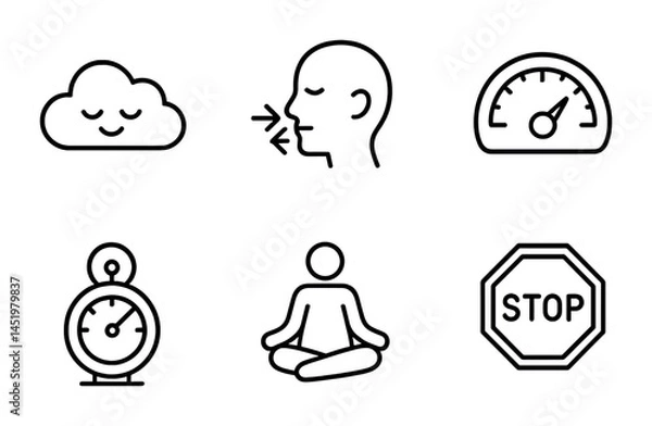 Obraz Wellness and mindfulness linear icons set – outline, meditation, relaxation symbols