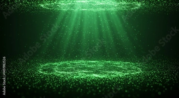 Fototapeta Green Light Rays Abstract Background with Particles