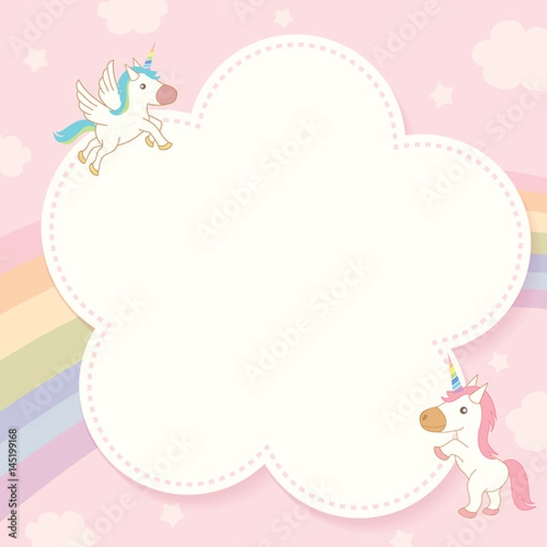 Fototapeta Unicorn with rainbow pink card