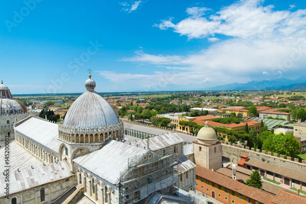Fototapeta The view from the leaning tower on square of miracles and Pisa
