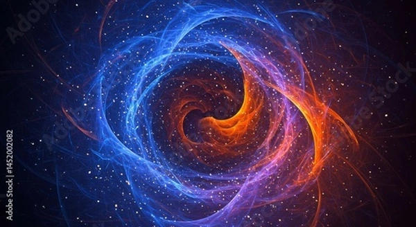 Fototapeta Abstract Swirl of Light with Starry Particles in Blue and Orange