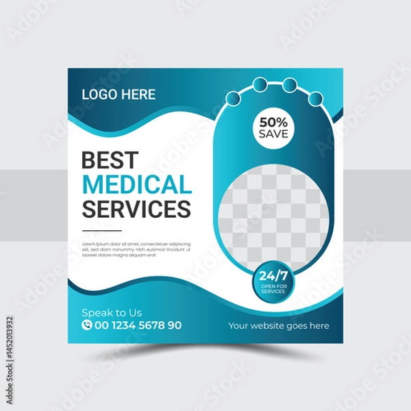 Obraz Modern medical service social media post template design vector