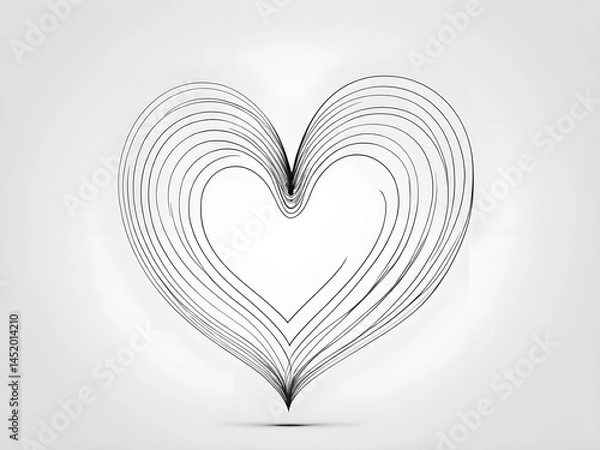 Fototapeta "Mini heart drawn with a continuous black line, perfectly centered on white."