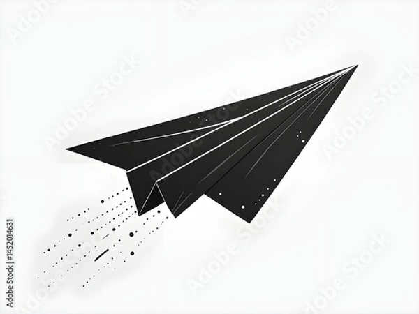 Fototapeta "Tiny paper airplane with a dotted motion trail in thin black lines."