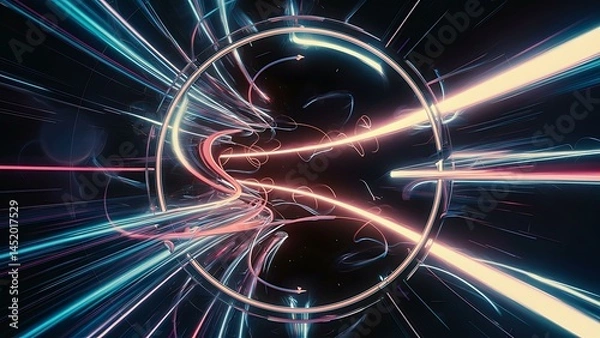 Fototapeta Flat geometric round shapes and dynamic lines abstract background vector illustration for placards brochures posters and banners