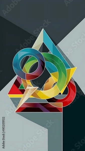 Fototapeta Vector multicolored geometric shapes simple dark backdrop