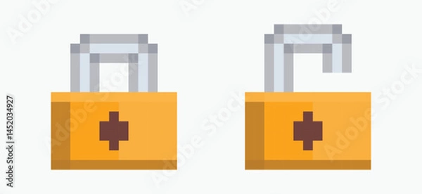 Fototapeta set padlock pixel art icon vector illustration.