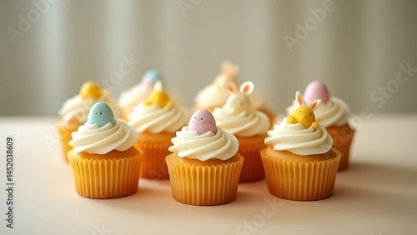 Fototapeta Adorable Easter Cupcakes with Bunny and Chick Toppers