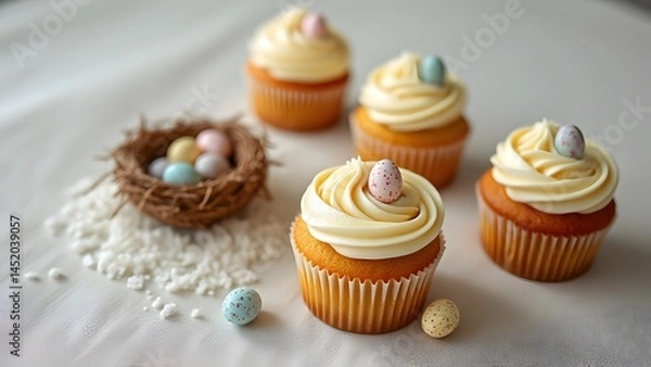 Fototapeta Delicious Easter Cupcakes with Pastel Eggs