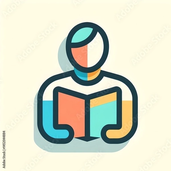 Obraz A minimalist and flat vector design style of man holding a book featuring a simple color palette