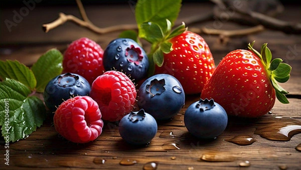 Obraz Fresh, ripe fruits like red apples and green grapes alongside healthy vegetables make a colorful food display