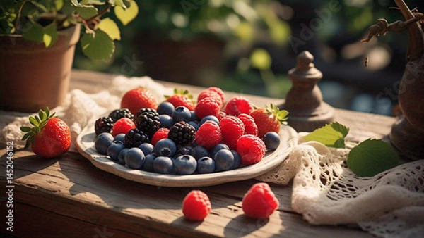 Obraz Fresh, ripe fruits like red apples and green grapes alongside healthy vegetables make a colorful food display