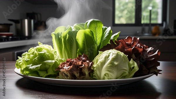 Obraz Stir fried fresh green vegetables in a pan make a healthy vegetarian dish
