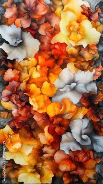 Obraz Vibrant Floral Abstract Artwork with Fiery Orange and Soft White Petals in a Whimsical Arrangement