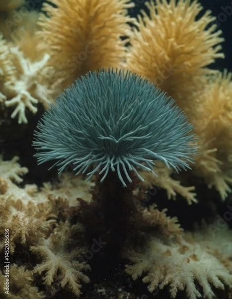 Obraz Colorful underwater coral reef habitat showcasing unique marine life during daylight hours in a tropical ocean environment