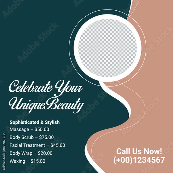 Fototapeta Beauty Salon Promotion Template With Frame And Treatment Pricing And Contact