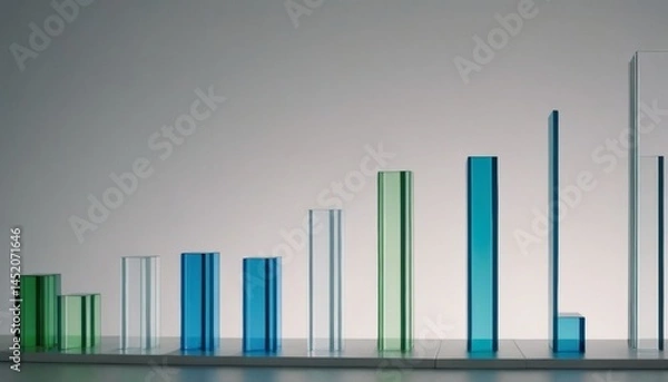 Obraz Colorful glass bars arranged in an ascending pattern on a clean surface showcasing various heights and shades of blue and green