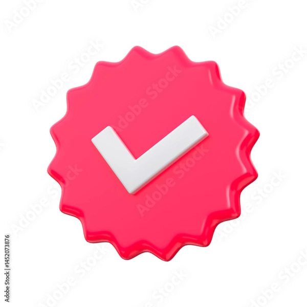 Fototapeta Red check mark icon isolated. Verified or approved badge concept. 3d rendering