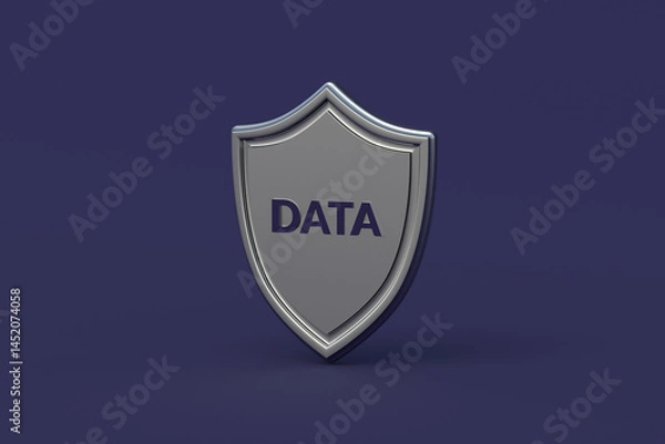 Fototapeta Data word on metal shield. Cyber security concept. Database protection. Confidentiality of correspondence. 3d render