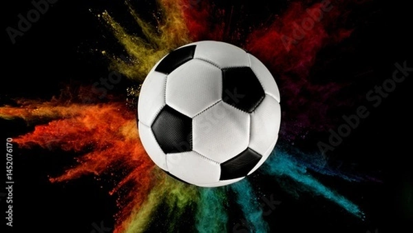 Fototapeta Soccer ball with coloured powder explosion.