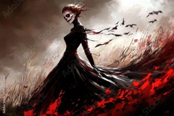 Fototapeta Bloody woman portrait created with artistic composition and striking contrast in this compelling image