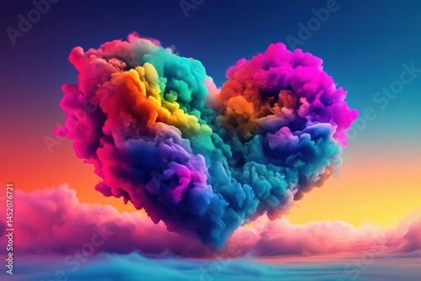 Fototapeta Colorful Heart Shaped Cloud in the Sky: A Beautiful Natural Phenomenon with Vibrant Spectrum of Colors