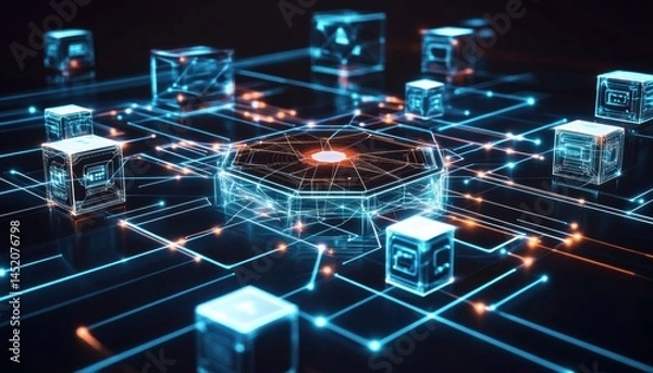Fototapeta Connected IoT Network with Nodes, Devices, and Connections: Graphical Representation