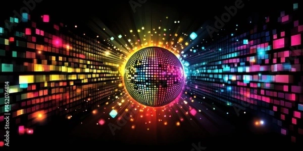 Fototapeta Disco Ball Sparkling in Air Against Glitzy Disco Backdrop - Perfect for Album Cover Artwork!