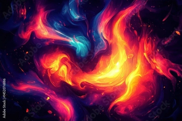 Fototapeta Flames of Fire Against Black Darkness: A Generative Art Creation