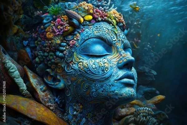 Fototapeta Lord Krishna submerged underwater - Janmashtami holiday Indian festival greeting background with image of celebration