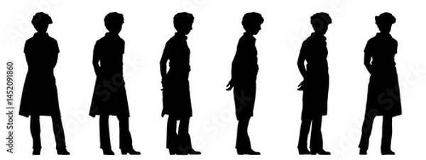 Fototapeta Vector concept or conceptual black silhouette of a male waiter from different perspectives isolated on white background. A metaphor for working, business, relaxation and lifestyle