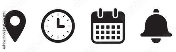 Fototapeta Location, time, calendar and notification icon set.