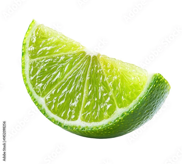 Fototapeta Fresh lime wedge displaying vibrant green color and textured surface ideal for cocktails, garnishes, and culinary uses