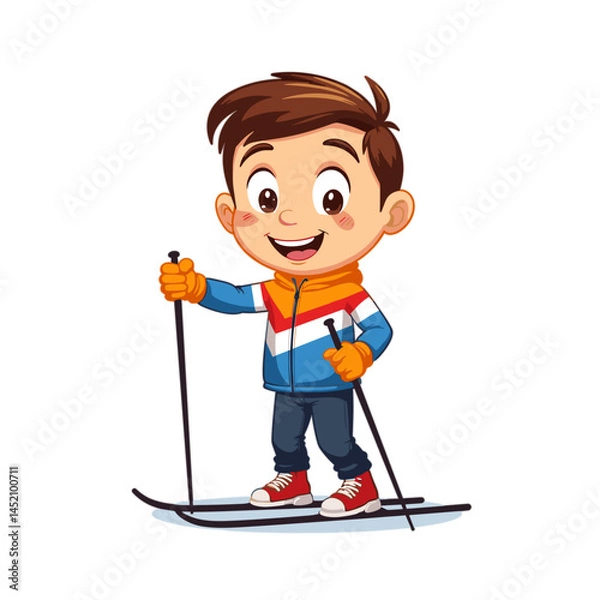 Fototapeta Happy boy skiing in winter sport attire with no background
