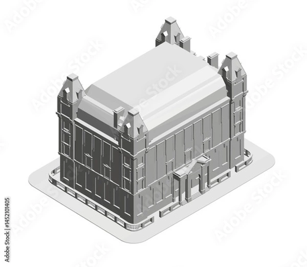 Obraz A large building with a lot of windows and a tall roof. The building is white and has a lot of detail. Isometric view. 3D