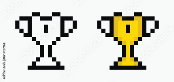 Fototapeta black and white trophy pixel art icon vector illustration.